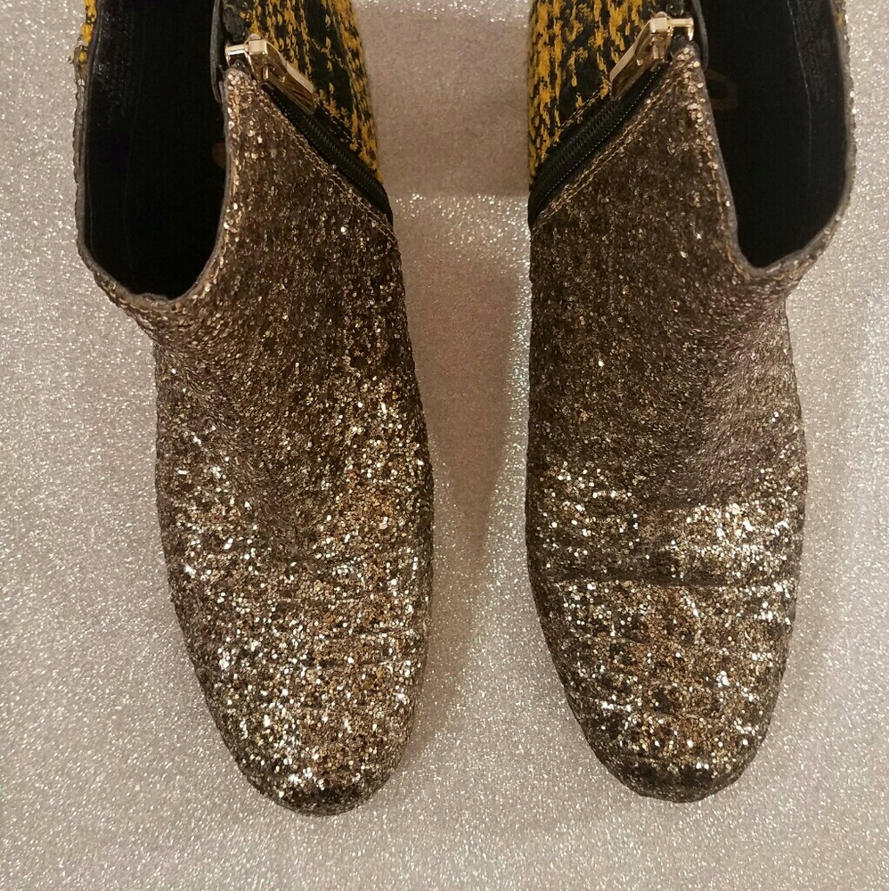 Sam Edelman Golden & Yellow Plaid Glitter Boots